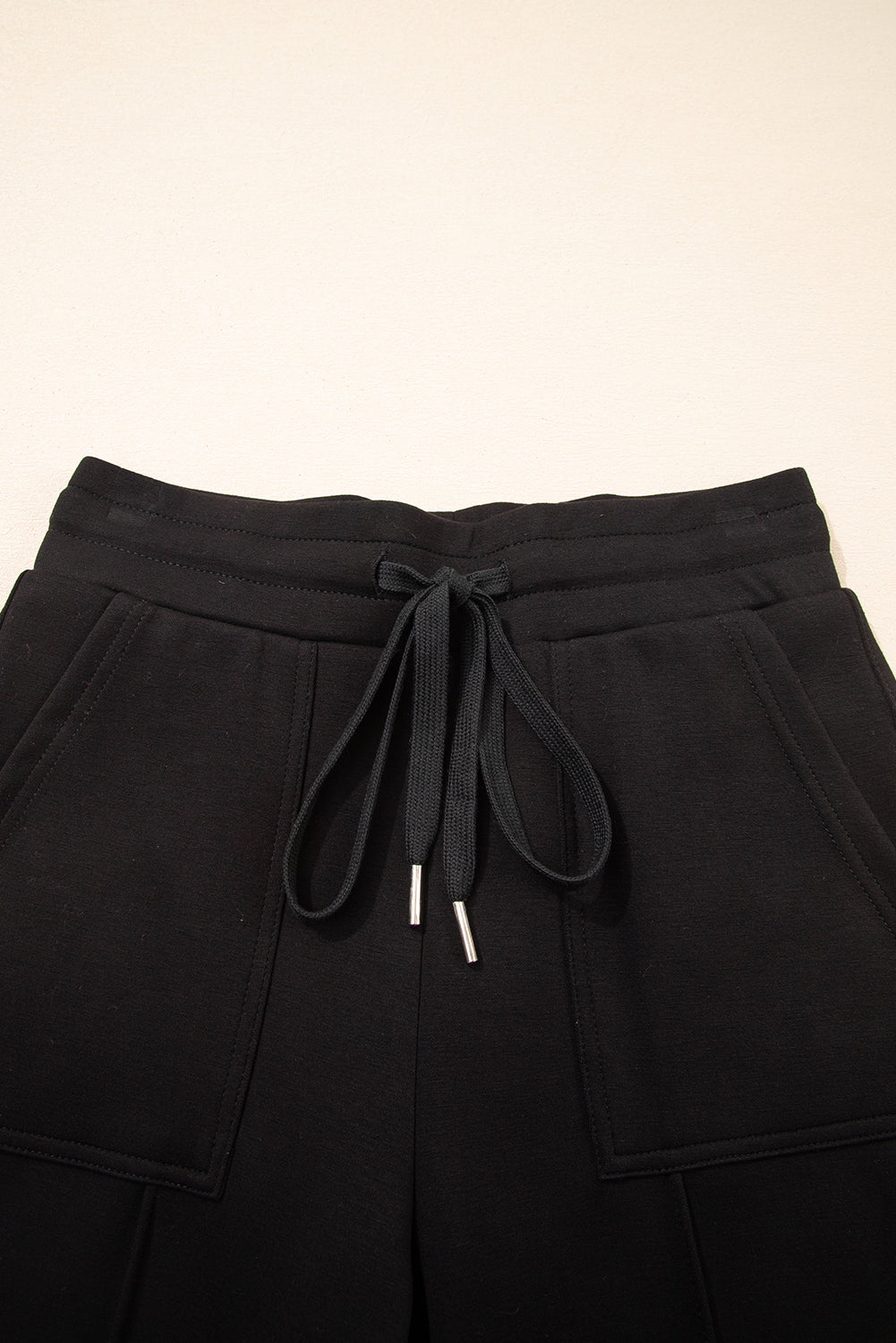 Black Exposed Seam Detail Skinny Drawstring Jogger Pants