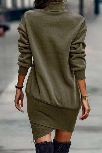 Green High Neck Long Sleeve Wrapped Dress - L & M Kee, LLC