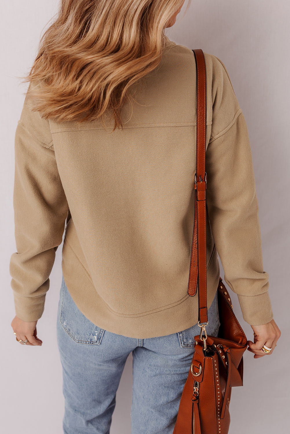 Light French Beige Grommet Detail V Neck Sweatshirt