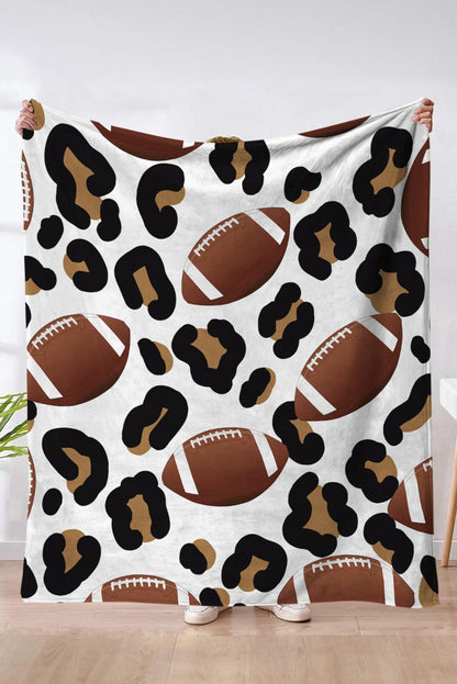 White Leopard & Rugby Print Flannel Blanket 130*150cm - L & M Kee, LLC