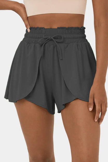 Dark Grey Frilly High Waist Petal Wrap Swim Shorts - L & M Kee, LLC