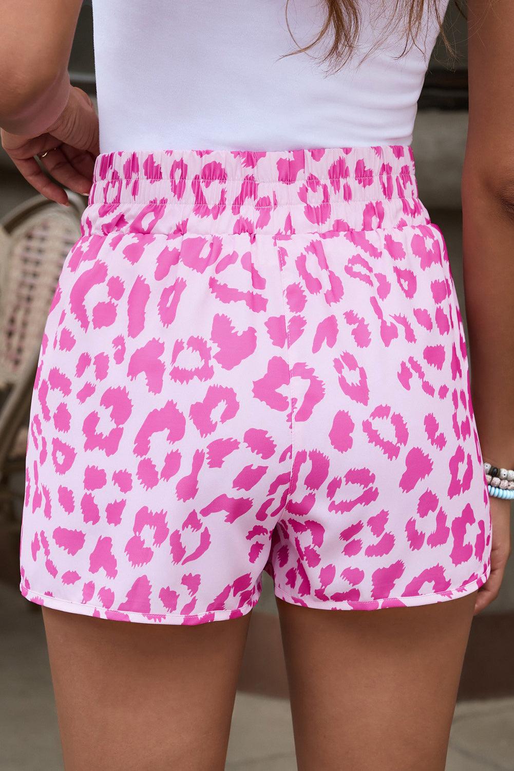 Pink Leopard High Waisted Athletic Shorts - L & M Kee, LLC