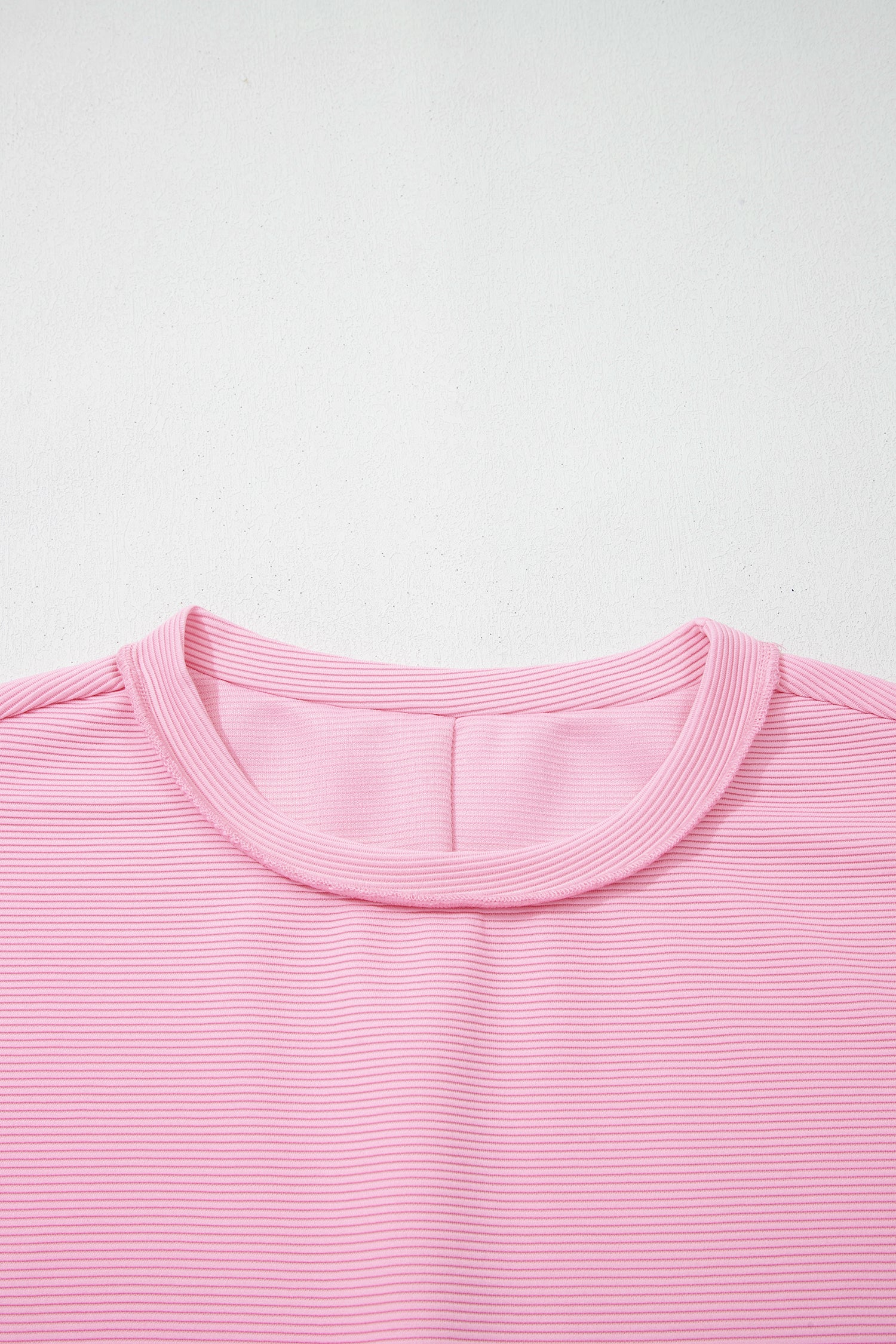 Pink Horizontal Ribbed Exposed Seam Detail Drop Shoulder Baggy Pullover