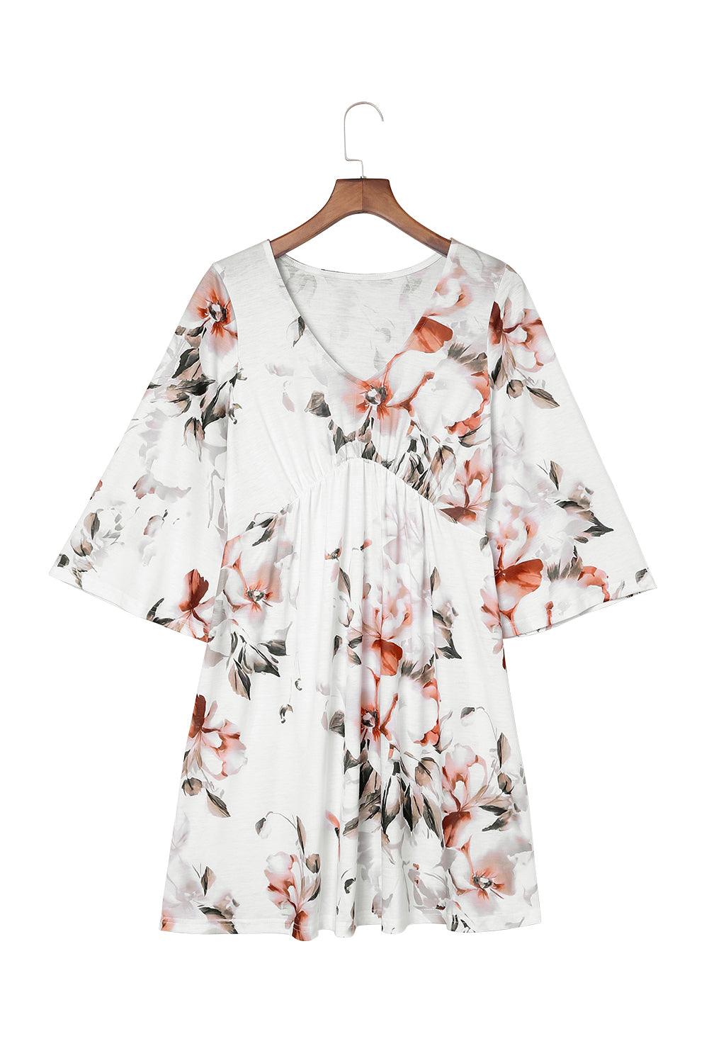 V Neck 3/4 Sleeve Floral Dress - L & M Kee, LLC