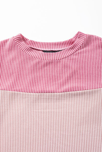 Pink Rib Textured Colorblock T Shirt - L & M Kee, LLC