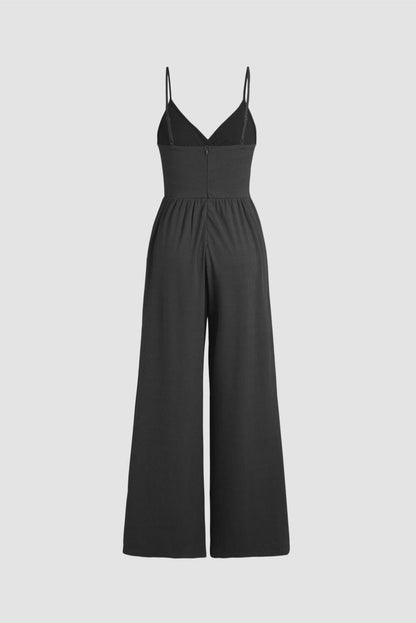 Black Wide Leg High Waist Sexy V Neck Cami Jumpsuit - L & M Kee, LLC