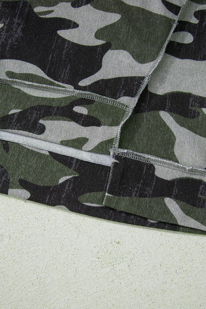 Brown Retro Camouflage Print Exposed Seam Patchwork Drop Shoulder Sweatshirt