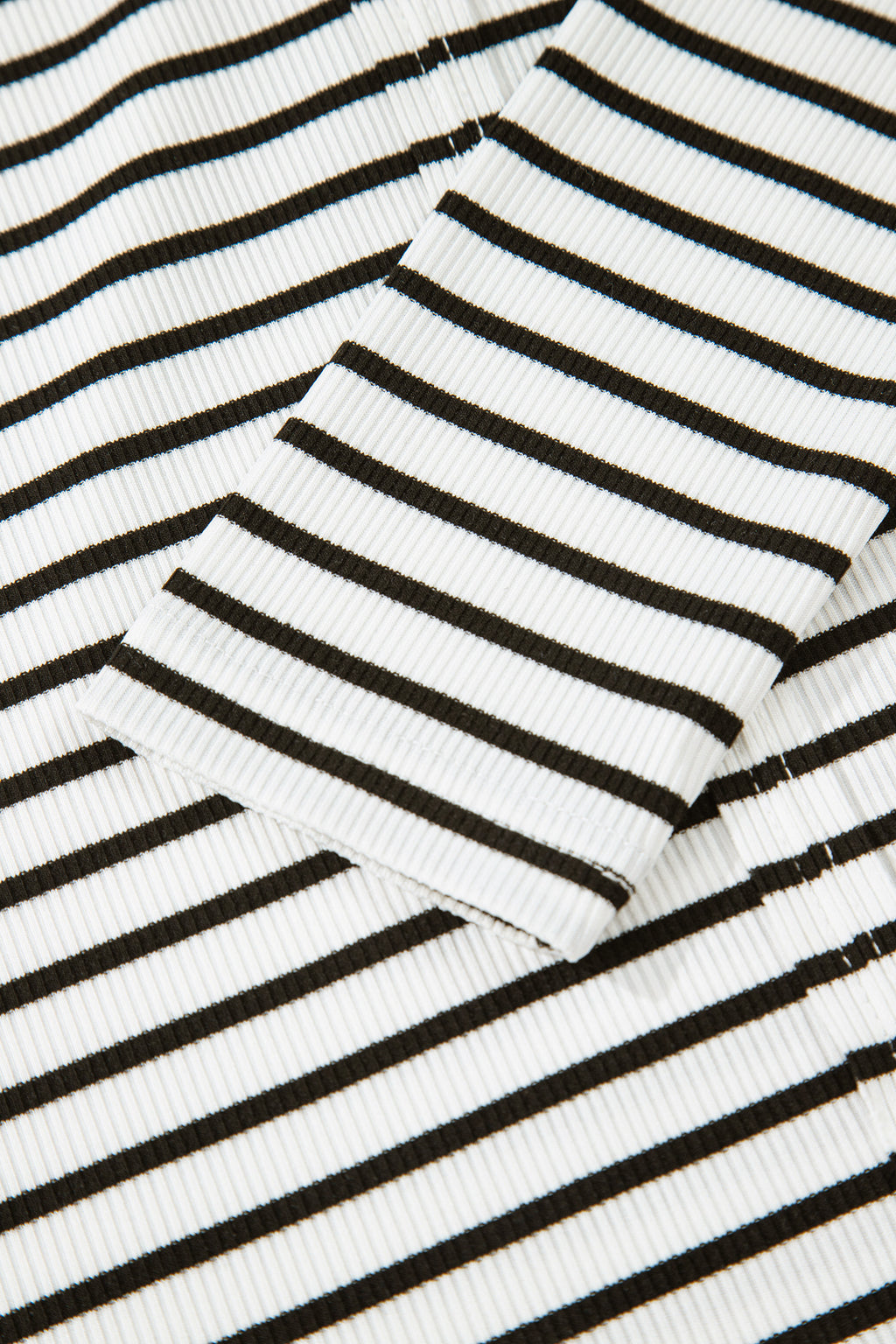 Black Stripe Ribbed Knit Half Button Long Sleeve Slim Top