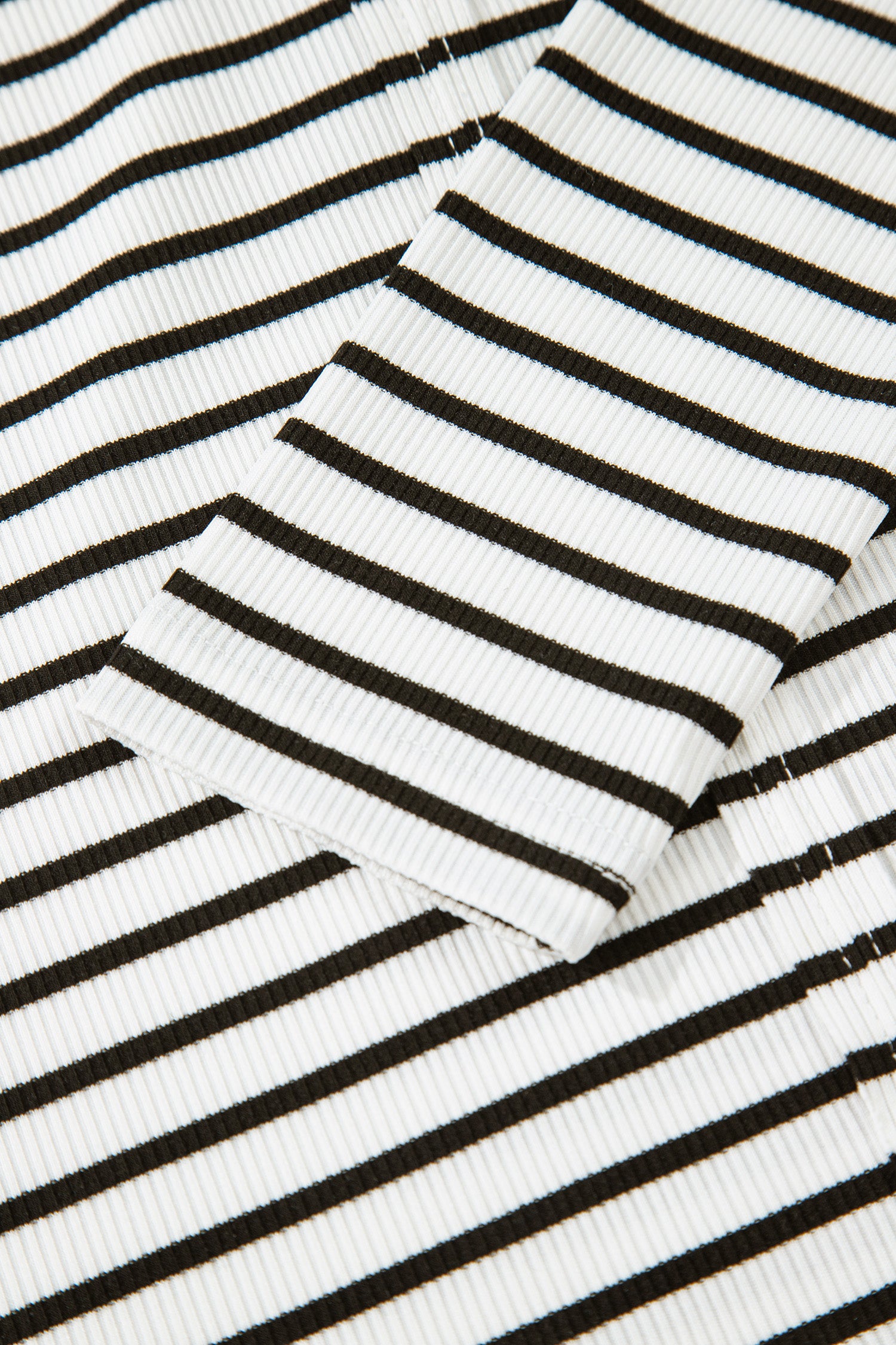 Black Stripe Ribbed Knit Half Button Long Sleeve Slim Top