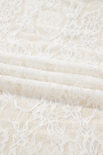 White Sheer Lace Mesh Mock Neck Slim Fit Long Sleeve Top