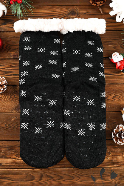 Fiery Red Christmas Cartoon Pattern Woolen Knit Socks - L & M Kee, LLC