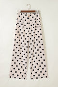 White Polka Dot Print Patched Pocket Loose Pants