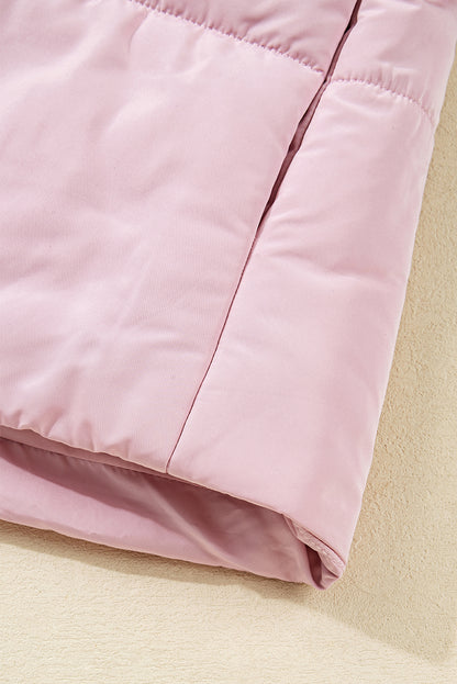 Pink Stand Neck Flutter Sleeve Snap Button Puffer Vest