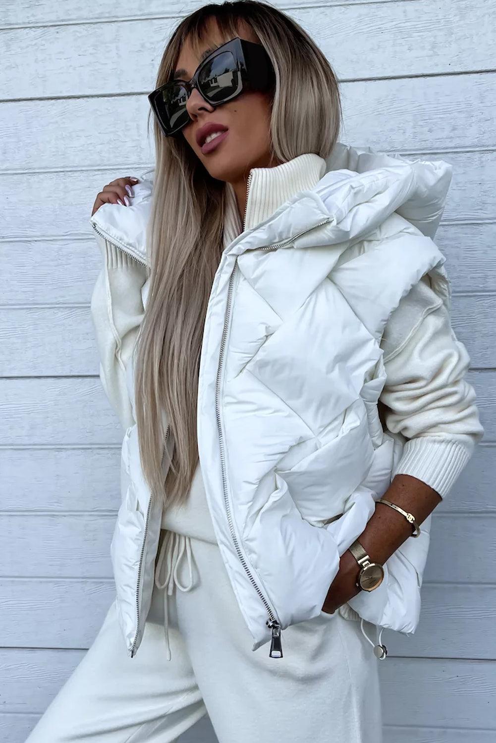 White Quilted Zipper Front Hooded Vest Coat - L & M Kee, LLC