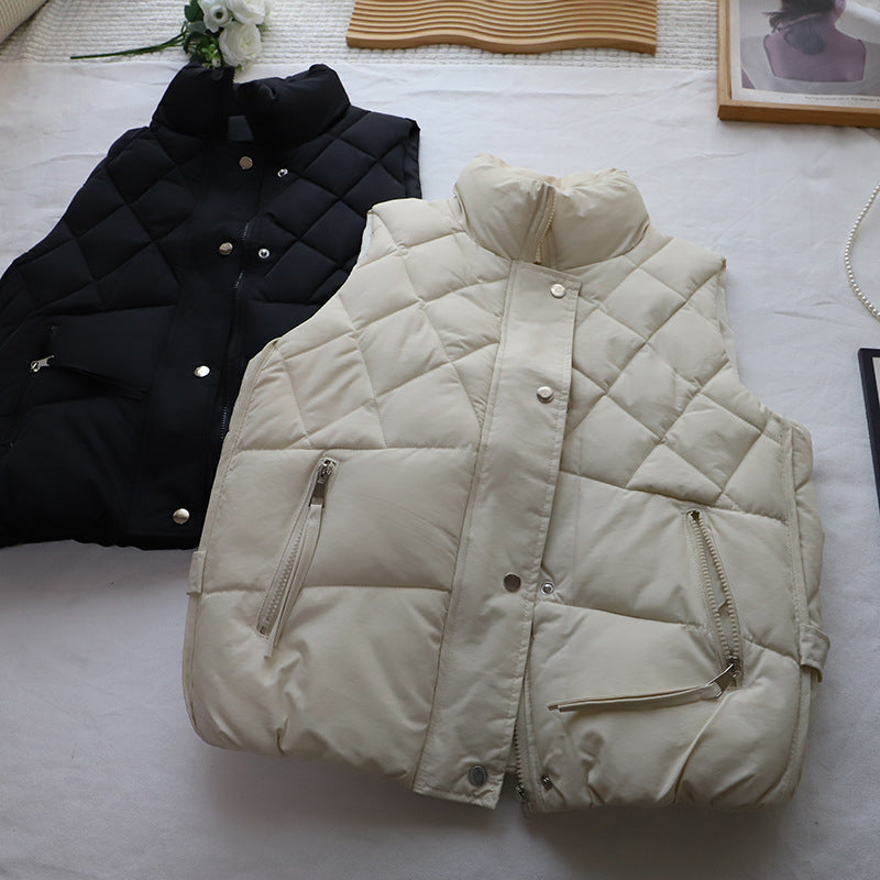 Reversible Cotton Vest for Women Diamond Pattern Outerwear