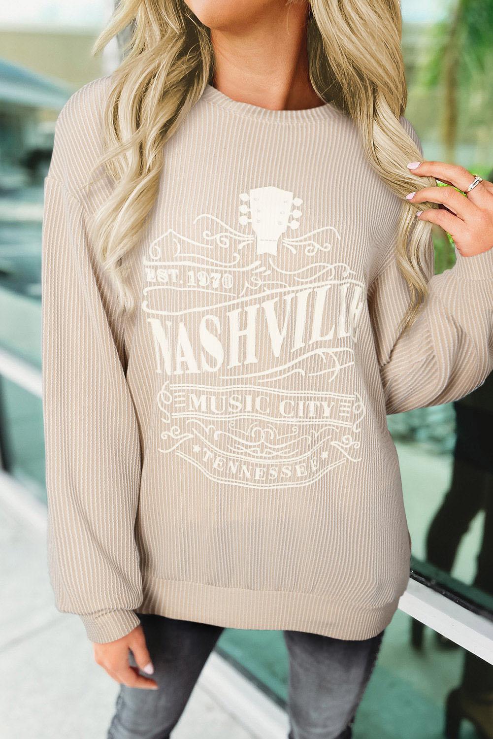 Apricot NASHVILLE MUSIC CITY Corded Graphic Sweatshirt - L & M Kee, LLC