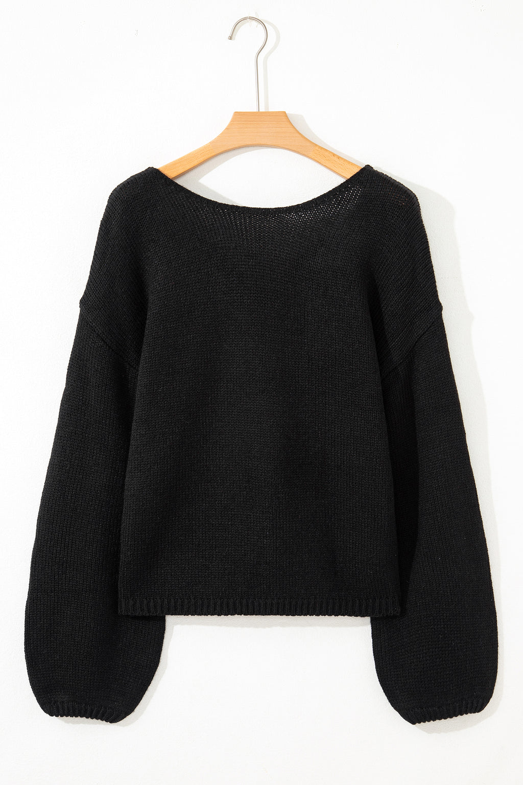 Black Festive Bow Backless Bubble Sleeve Sweater