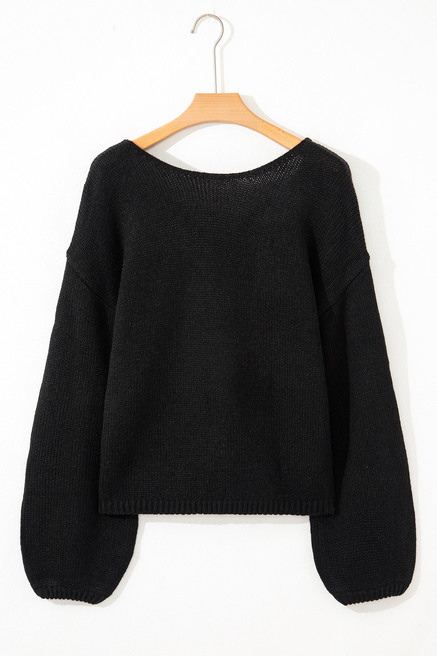 Black Festive Bow Backless Bubble Sleeve Sweater
