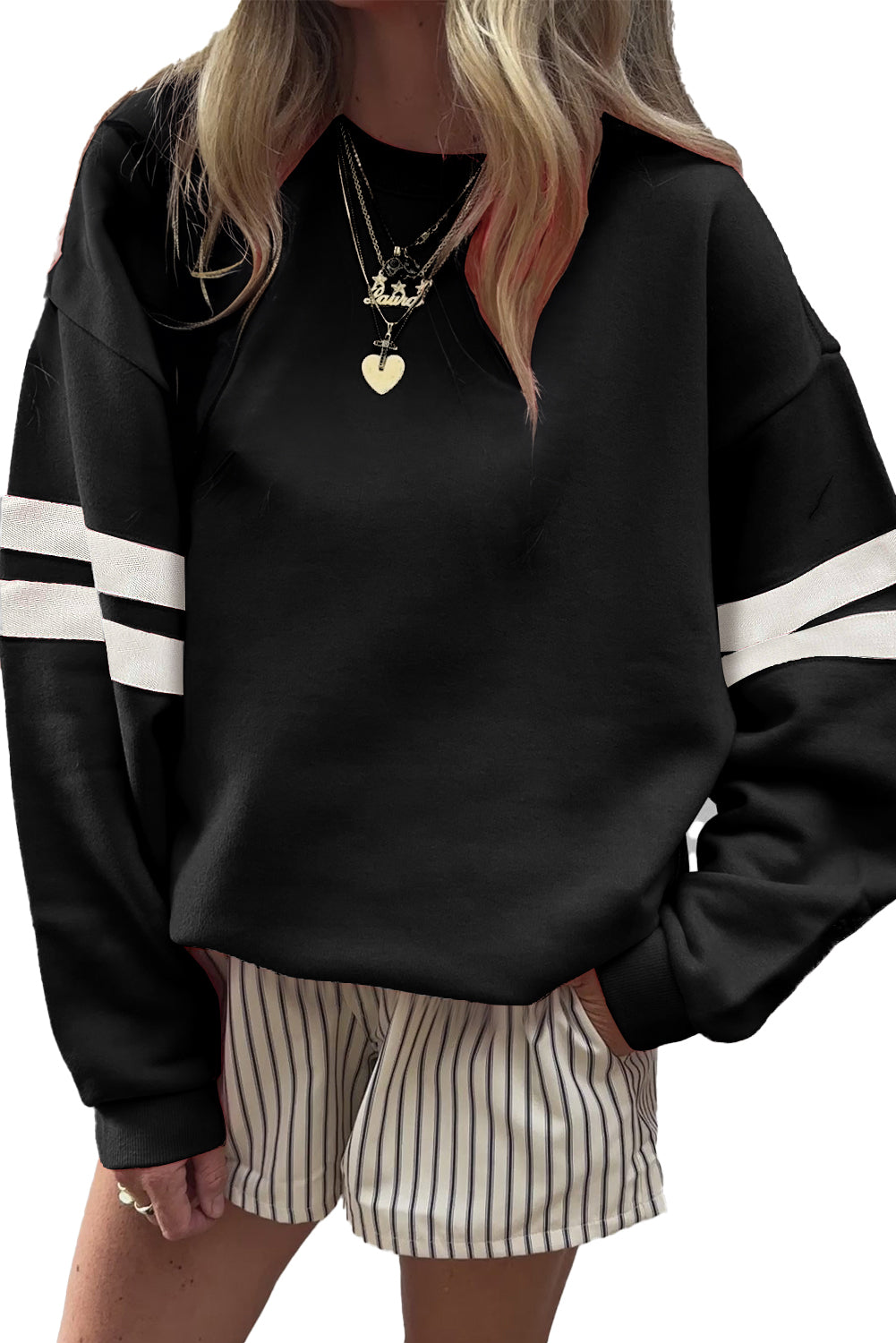 Evergreen Varsity Striped Detail Drop Shoulder Oversized Sweatshirt
