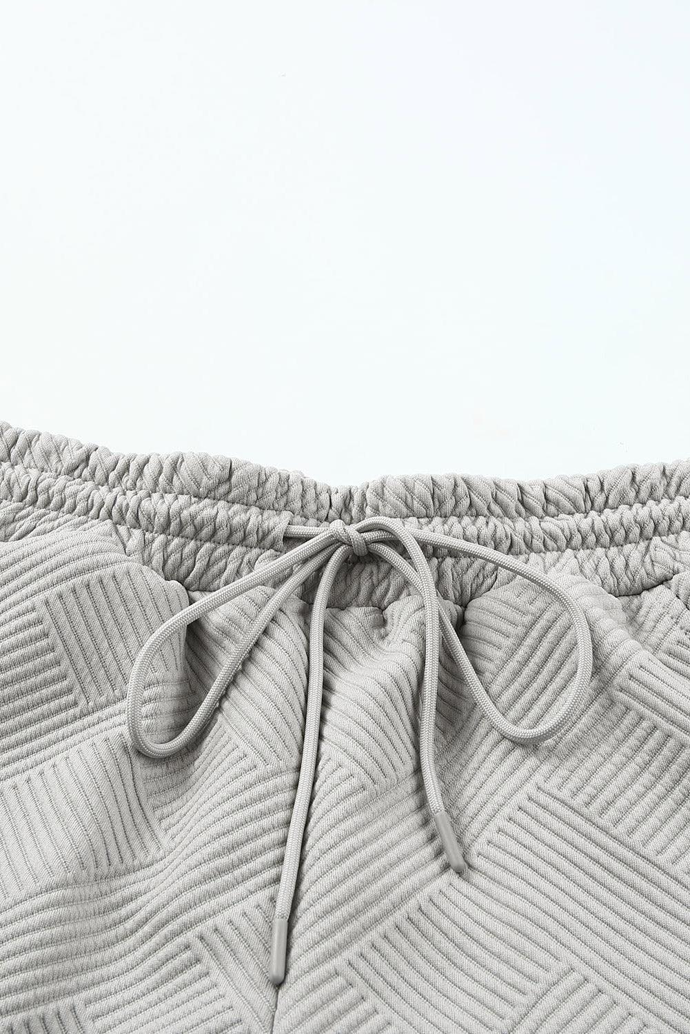 2pcs Solid Textured Drawstring Shorts Set-L & M Kee, LLC