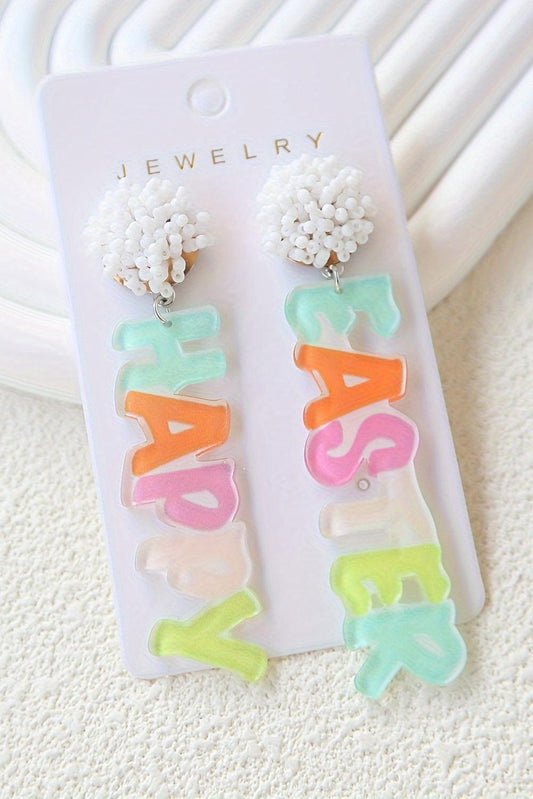 Pink Colorful HAPPY EASTER Drop Earrings - L & M Kee, LLC