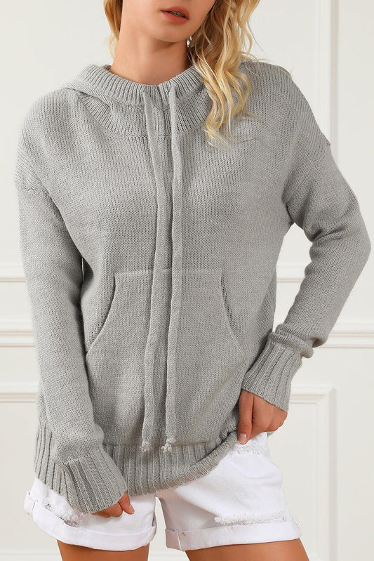 Gray Cowl Neck Drawstring Pullover Hooded Sweater - L & M Kee, LLC