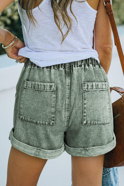 Pocketed Drawstring High Waist Denim Shorts - L & M Kee, LLC