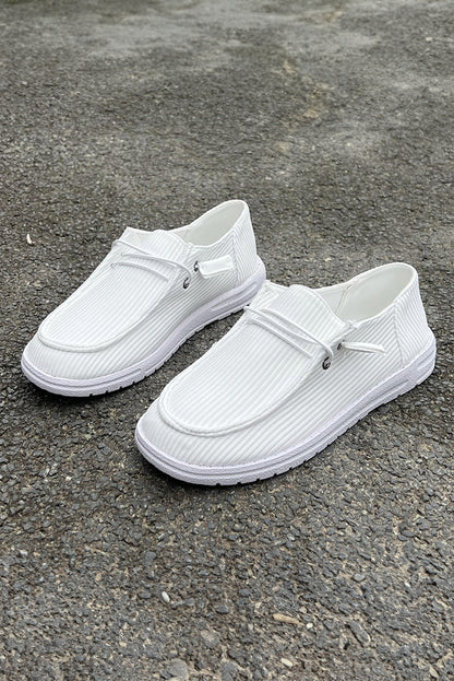 White Ribbed Lace-up Decor Slip On Shoes