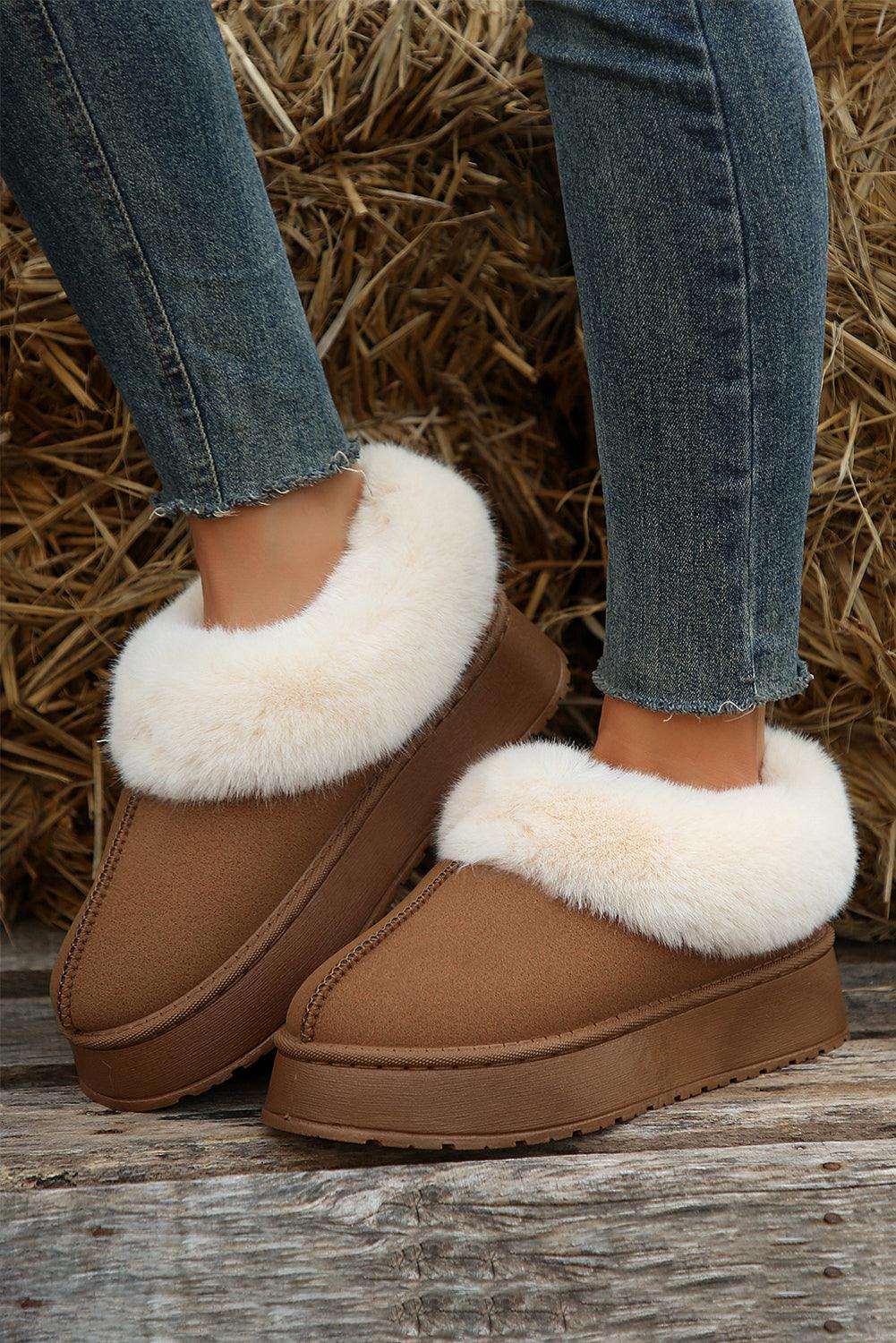 Chestnut Suede Contrast Print Plush Lined Snow Boots - L & M Kee, LLC