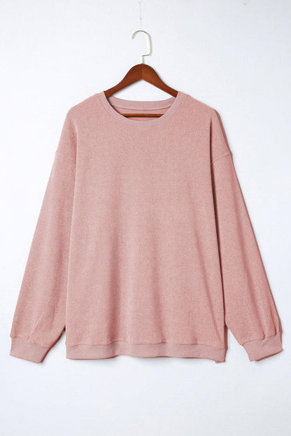 Pink Plus Size Corded Round Neck Sweatshirt - L & M Kee, LLC