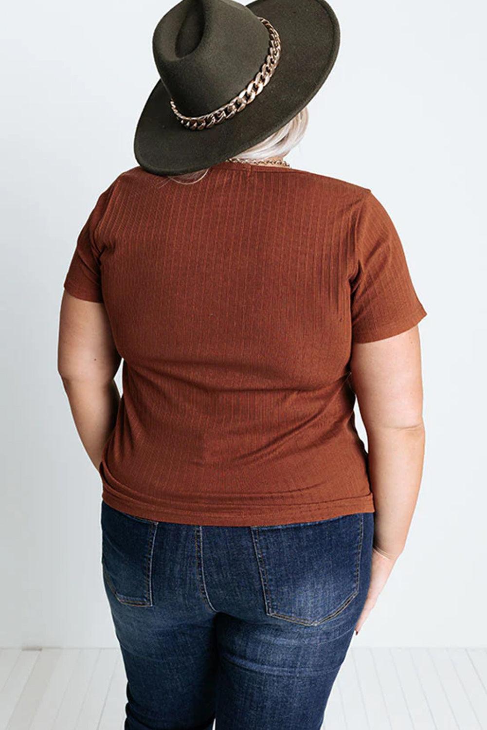 Chestnut Plus Size Ribbed Knit Henley Tee - L & M Kee, LLC