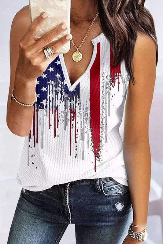 American Flag Designful Print Notch V Neck Tank Top - L & M Kee, LLC