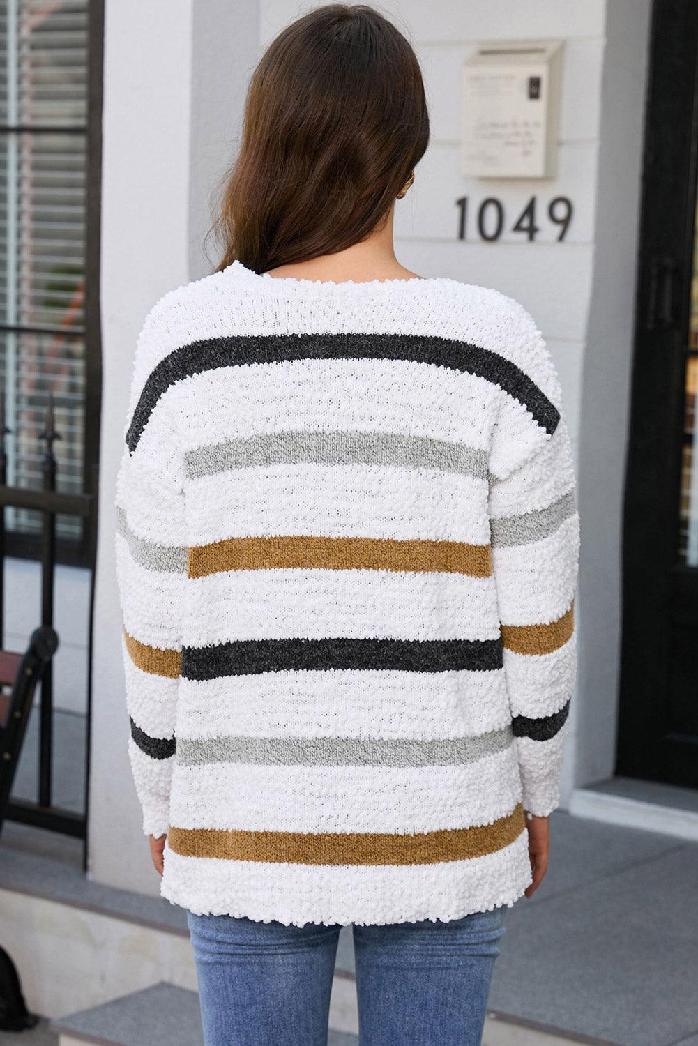 Striped Popcorn Knit Sweater - L & M Kee, LLC