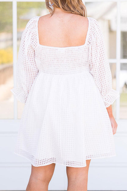 Gingham Square Neck Puff Sleeve Plus Size Dress - L & M Kee, LLC