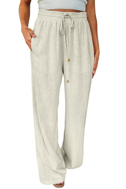 Striped Patchwork Drawstring Linen Pants - L & M Kee, LLC