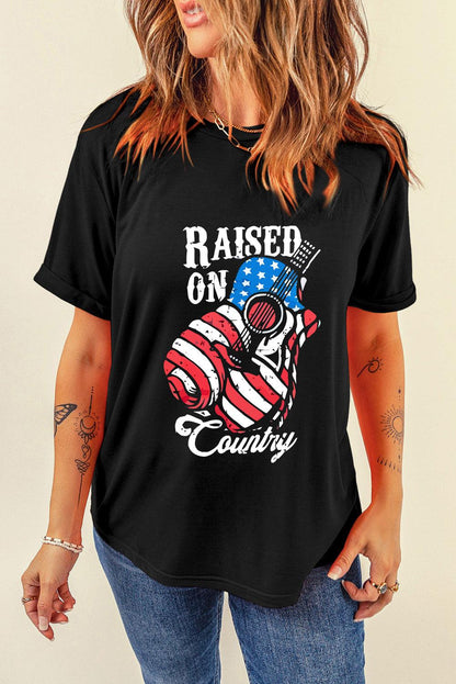 Black Raised On Country USA Flag Guitar Graphic Tee - L & M Kee, LLC