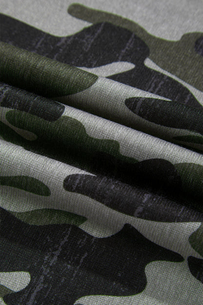 Brown Retro Camouflage Print Exposed Seam Patchwork Drop Shoulder Sweatshirt