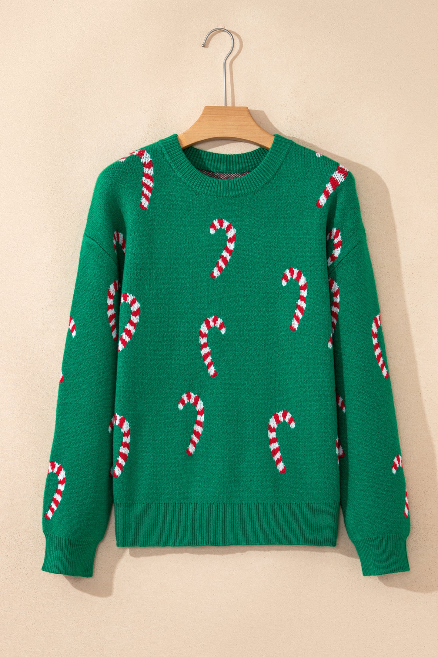 Racing Red Christmas Candy Cane Holiday Drop Shoulder Sweater