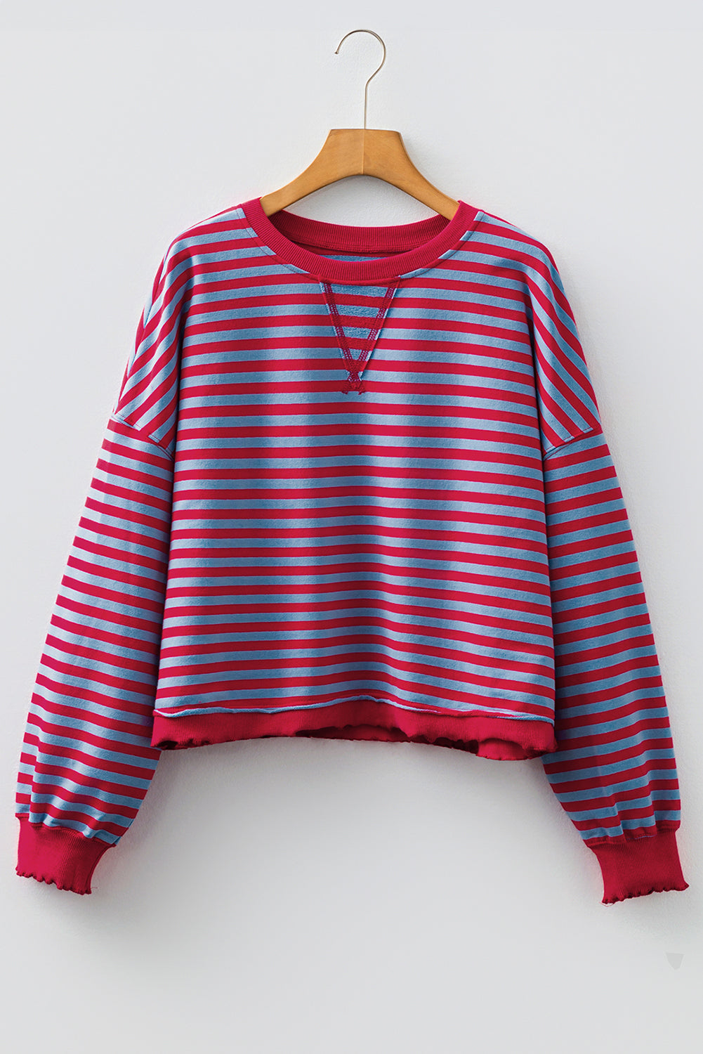 Red Stripe Exposed Seam Contrast Ribbed Trim Oversize Sweatshirt