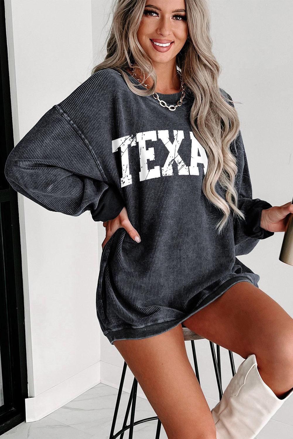 Gray TEXAS Graphic Corded Pullover Sweatshirt - L & M Kee, LLC