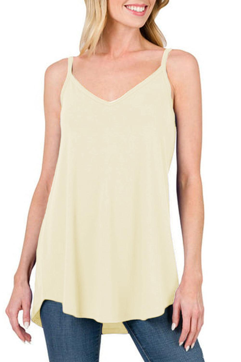 Apricot Spaghetti Strap V-Neck Flowy Tunic Tank Top - L & M Kee, LLC