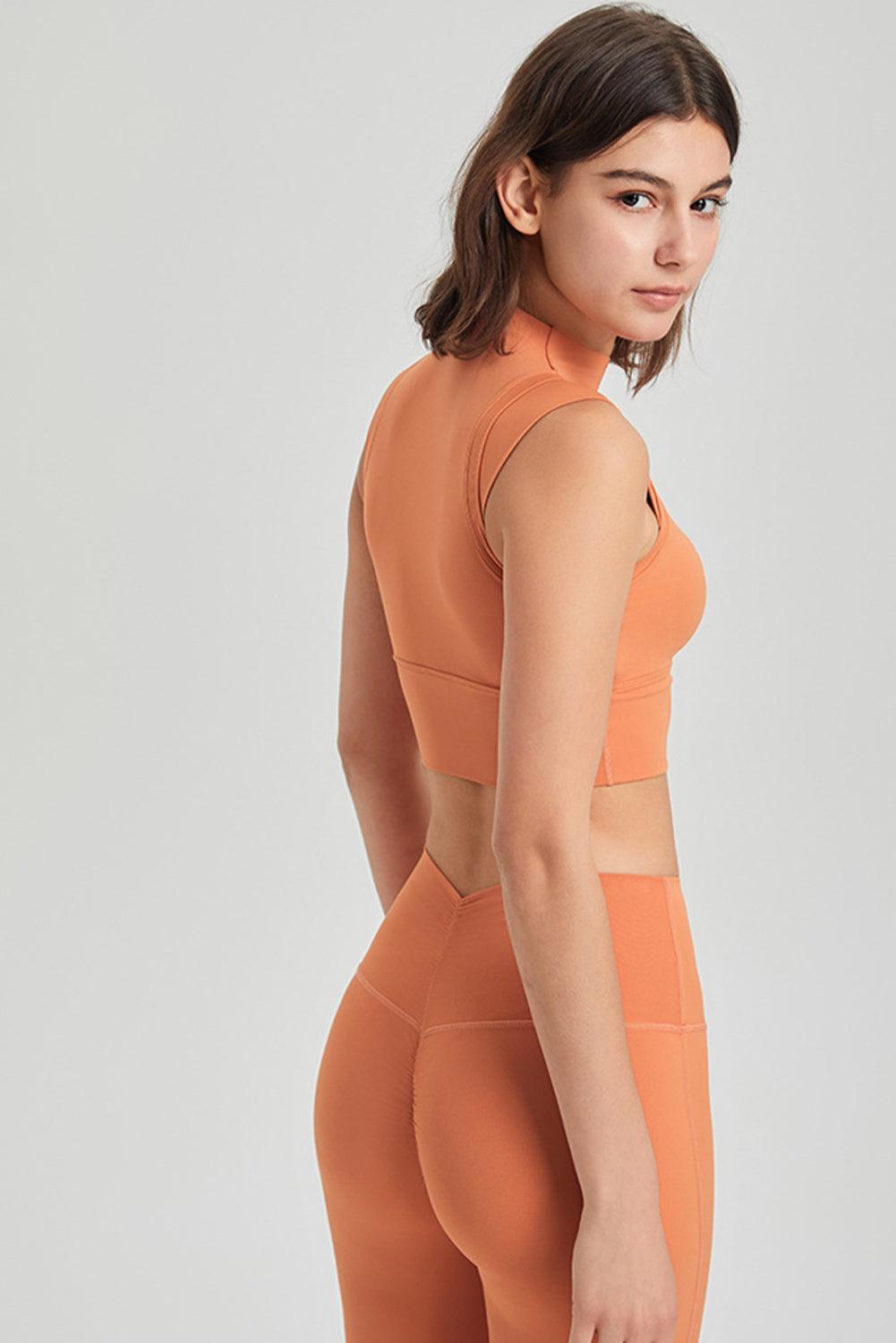 Grapefruit Orange Mock Neck Cropped Sports Tank Top - L & M Kee, LLC