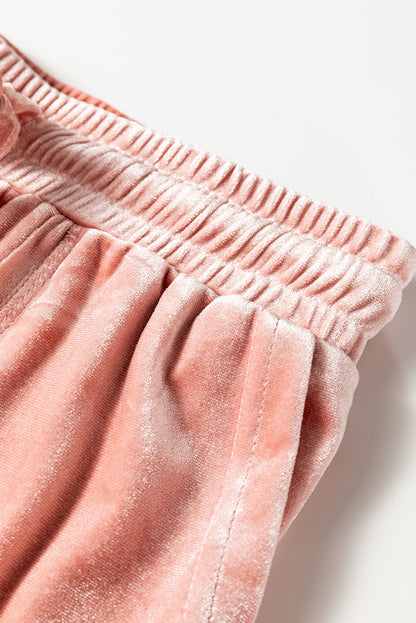 Peach Blossom Velvet Zip-up Hoodie and Wide Leg Pants Set