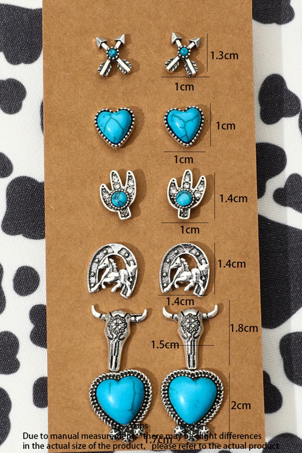 Silvery 6 Pairs Western Turquoise Alloy Stud Earrings - L & M Kee, LLC