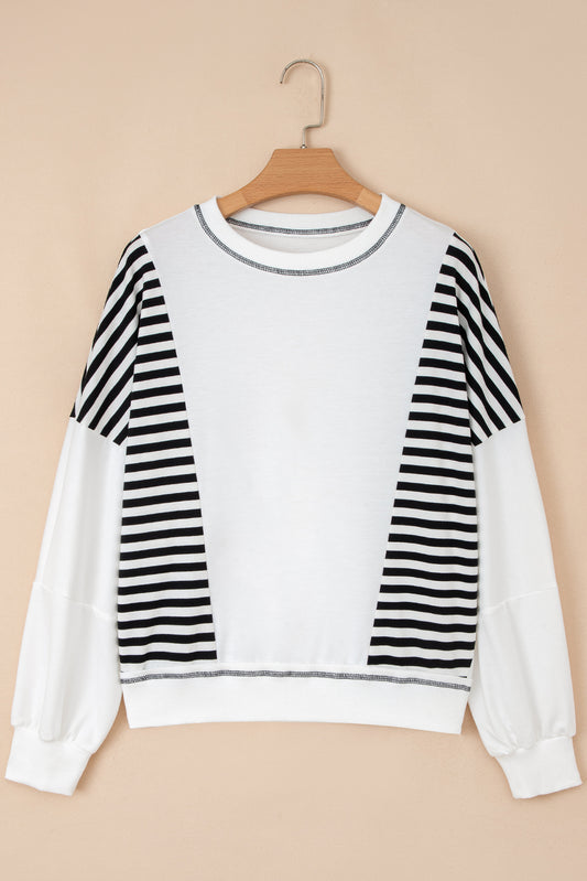 White Stripe Colorblock Patchwork Contrast Stitching Oversize Sweatshirt