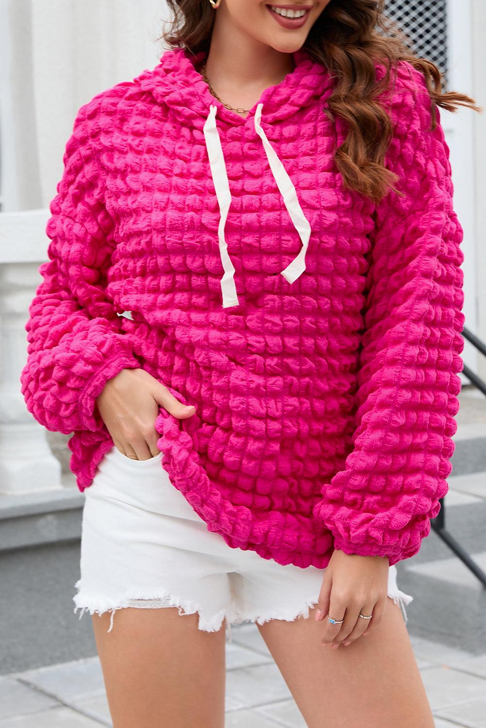 Rose Bubble Textured Waffle Hoodie - L & M Kee, LLC