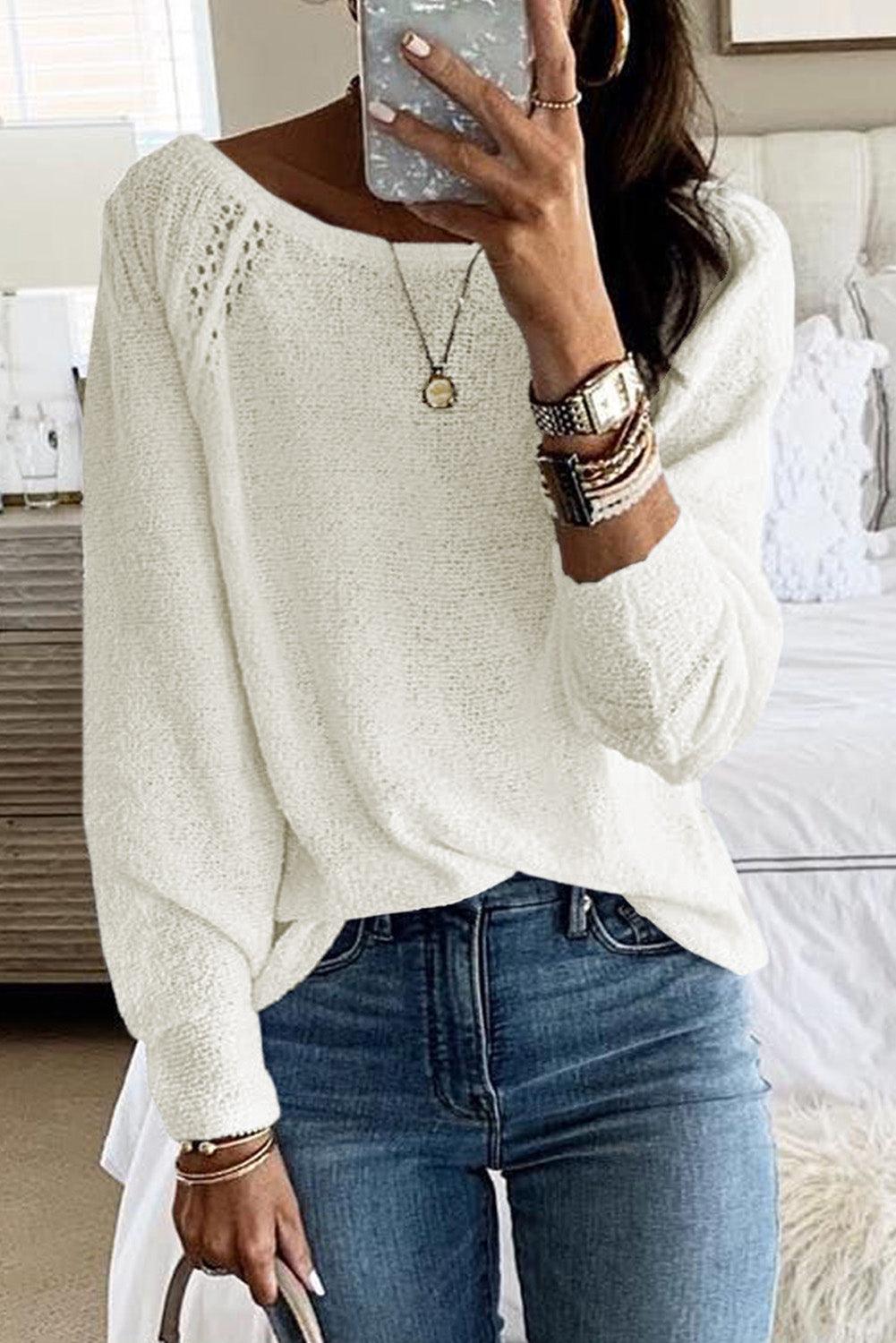 Long Sleeve Cutout Shoulder Relaxed Sweater - L & M Kee, LLC