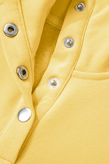 Yellow Cream Embroidered Flower Patchwork Snap Buttons Pullover Sweatshirt