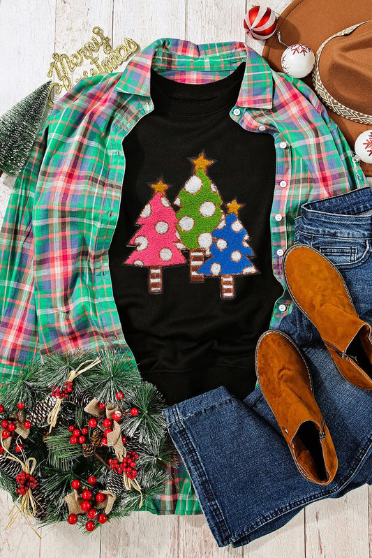 Black Sequined Christmas Tree Graphic Sweatshirt - L & M Kee, LLC