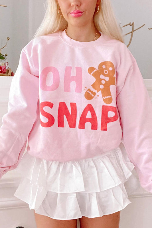 Pink OH SNAP Gingerbread Man Christmas Pullover Sweatshirt - L & M Kee, LLC